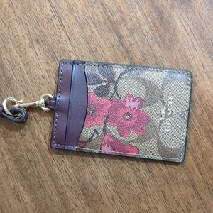Coach Signature Canvas Leather Floral Badge ID Card Holder